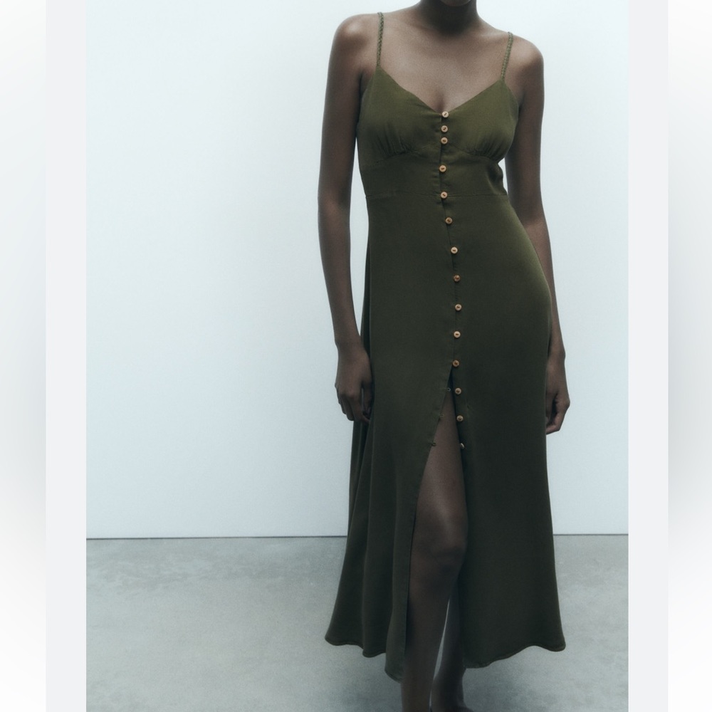 NWT Zara linen blend button down midi dress